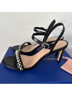 NEW STUART WEITZMAN Dancer 75 Stiletto Heel Leather with Pearls Sandals